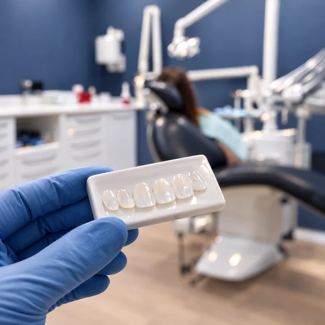 Carillas de cerámica FirstFit en la bandeja, antes de colocarlas, en Odontis Instituto Dental Rivas