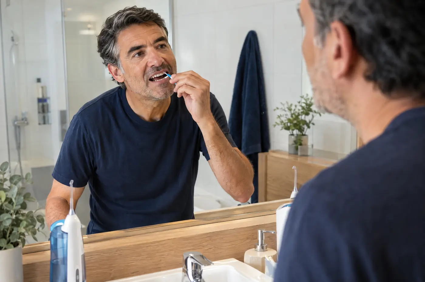 Hombre cepillándose con técnica suave