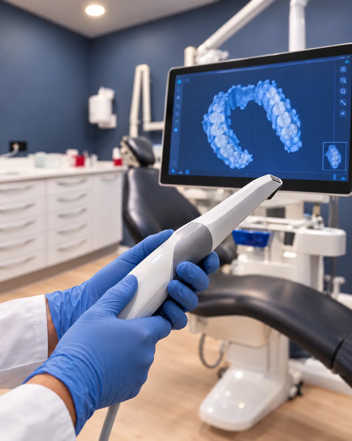 Escáner intraoral 3D en Odontis Instituto Dental Rivas, con el escaneado digital de la arcada en pantalla